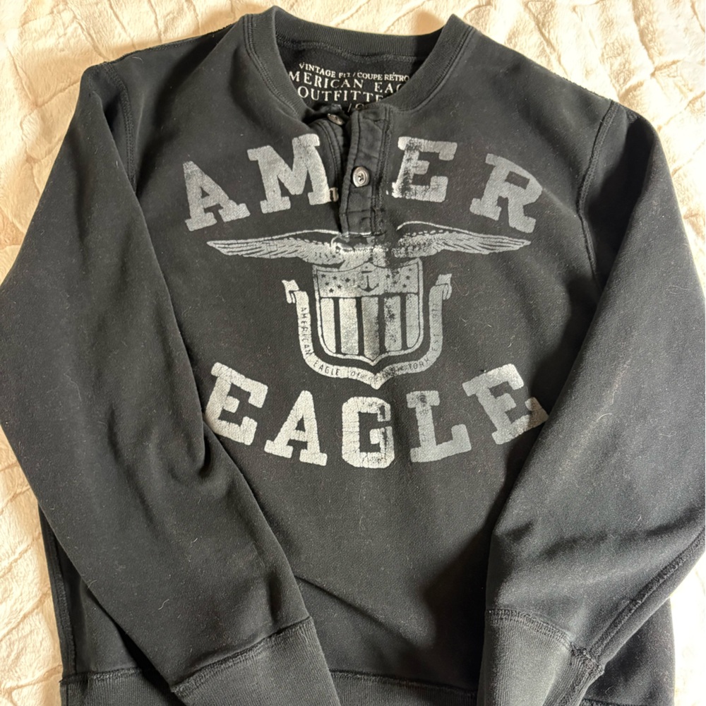 New American Eagle Logo black Long Sleeves Men’s Thermal Shirt Large Y2K‎
